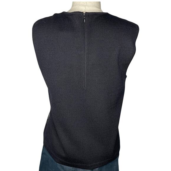 St John Santana Knit Sequin Sleeveless Blouse Black Silver NWT M $585 - Picture 2 of 15